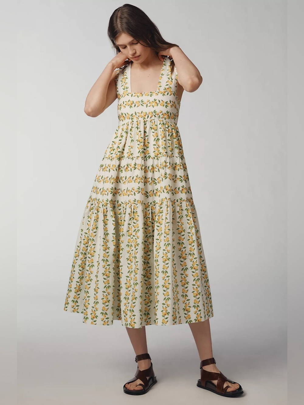 Anthropologie The Helena Square-Neck Tiered Midi Dress: Smocked Edition